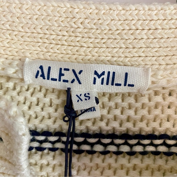Alex Mill Nico Crewneck Cotton Cardigan Sweater Ivory Navy XS - Picture 9 of 11
